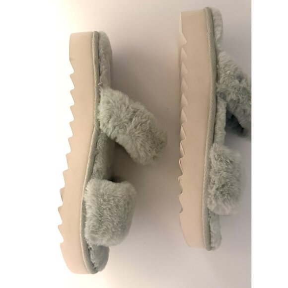 UGG Koolaburra Plush 9 Sage Green Double-Strap Faux Fur Slides New W/O Box Cozy - Picture 7 of 10